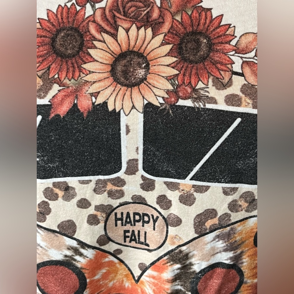 Fall Leopard floral VW Bus short sleeve T-shirt hippie boho brown beige NWT - Picture 7 of 10